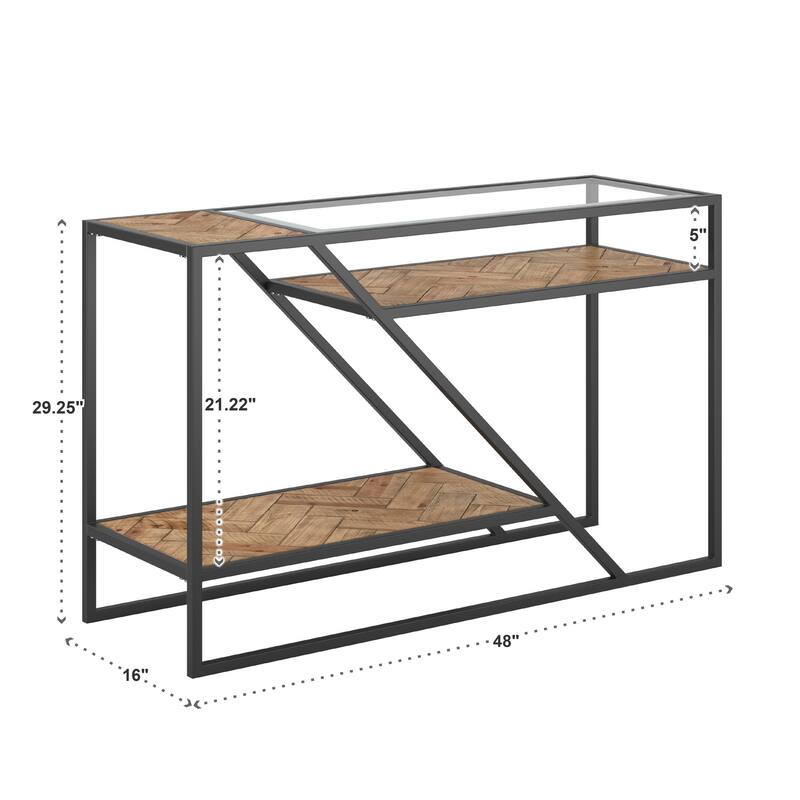 Kita Black Metal Parquet Wood and Glass Sofa Table by iNSPIRE Q Modern - Sofa Table
