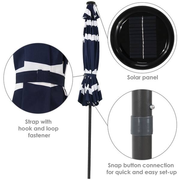 Shop Black Friday Deals On Sunnydaze Aluminum Solar Patio Umbrella Tilt And Crank 9 Foot Blue Stripe Navy Blue Navy Sapphire Overstock 23613468