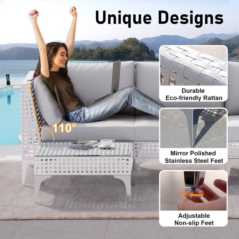 FINCATI Luxury Modern Patio Furniture Set with Side Table, Outdoor Wicker Conversation Set with 500 lbs Oversized Seats