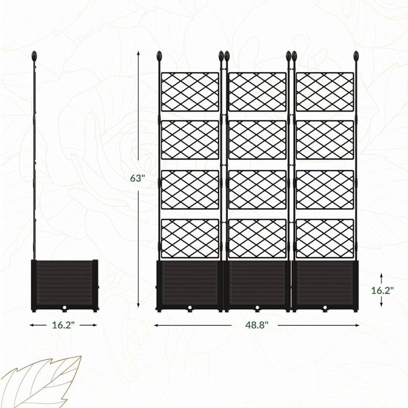3 Compartment Raised Garden Bed with Trellis & Privacy Screen, Garden Planter Box