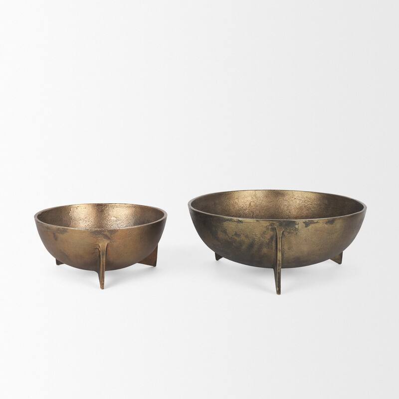 Quita Large Gold Metal Decorative Bowls (Set of 2) - 14.0L x 14.0W x 6.8H