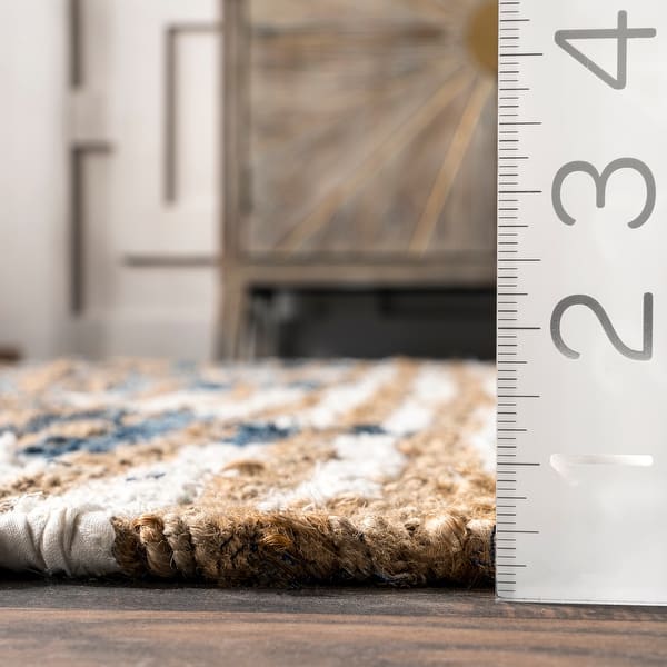 dimension image slide 1 of 4, Nuloom Hand Braided Marla Denim And Jute Diamonds Area Rug