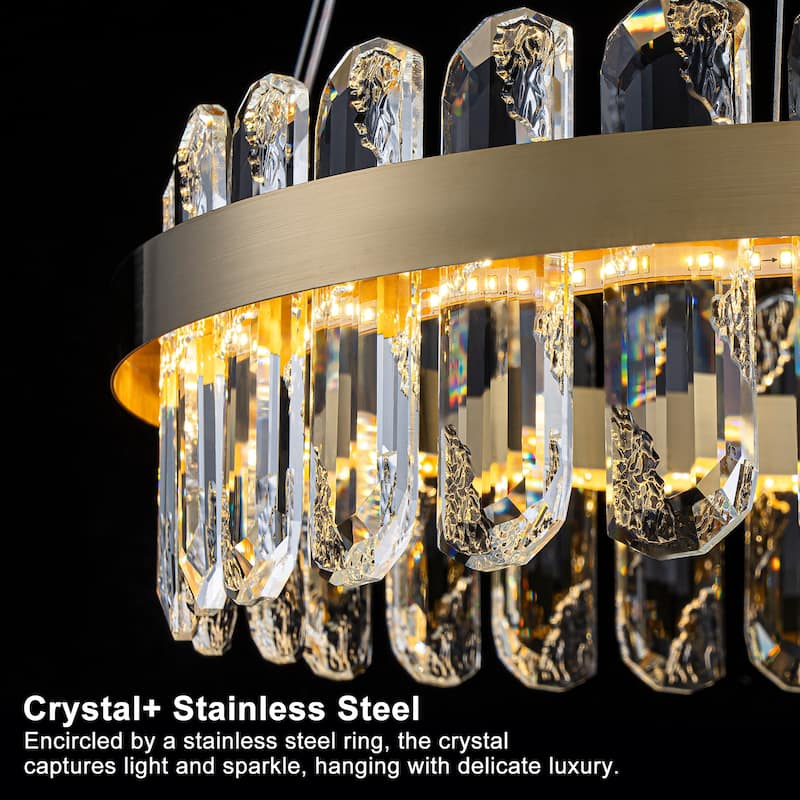 Modern Gold LED Chandelier with Clear Linear Crystals Dimmable - Dia.19.57-in