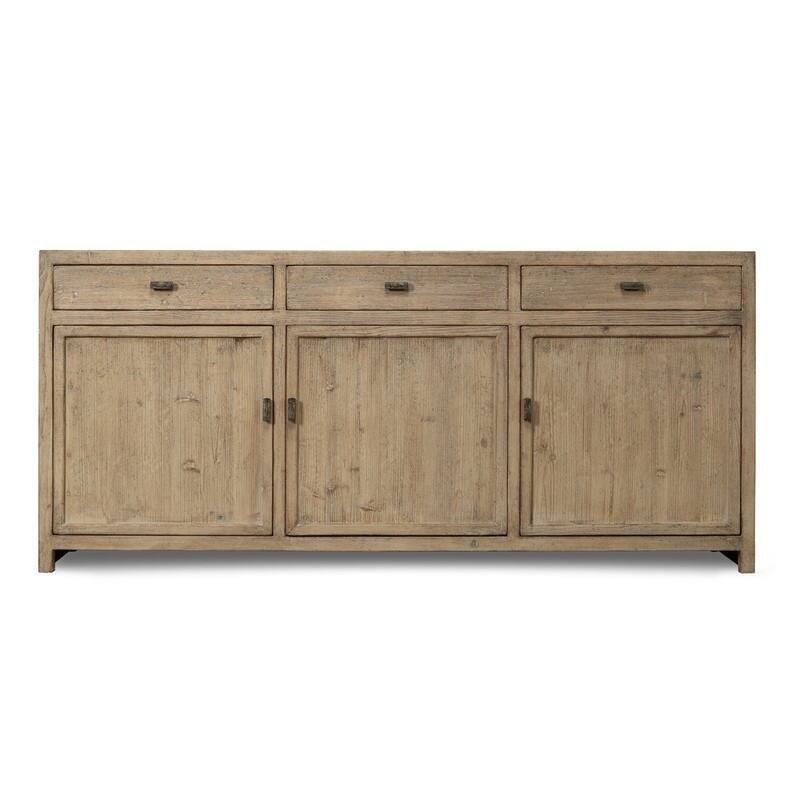 Approx. 79" Rustic Natural Wood Sideboard-3 Drawers & 3 Doors Weathered Natural