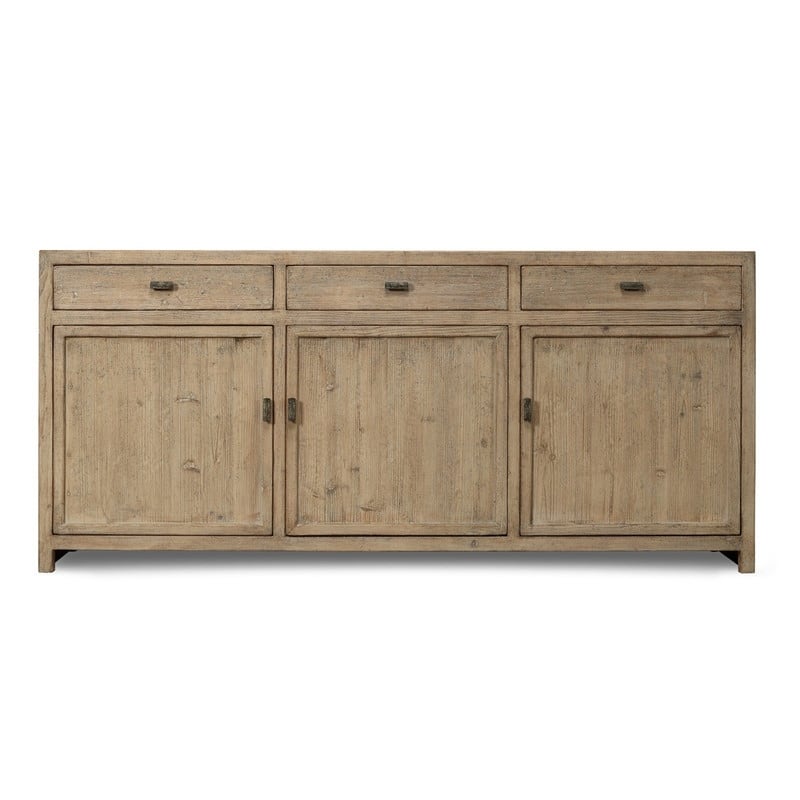 Approx. 79" Rustic Natural Wood Sideboard-3 Drawers & 3 Doors Weathered Natural