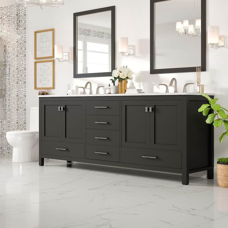 Aberdeen 84"W x 22"D DS Bath Vanity with Carrara Quartz Top