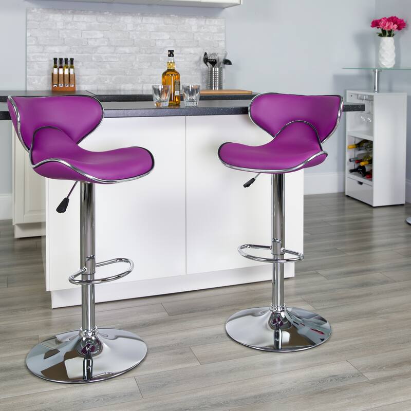 2 Pack Contemporary Mid-Back Vinyl Adjustable Height Barstool with Chrome Base - 16"W x 17.5"D x 34.5" - 43"H
