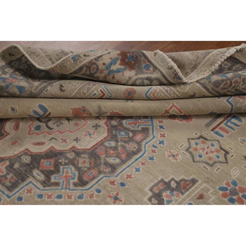Geometric Tabriz Persian Rug Handmade Beige Wool Carpet - 8'2"x 10'9"