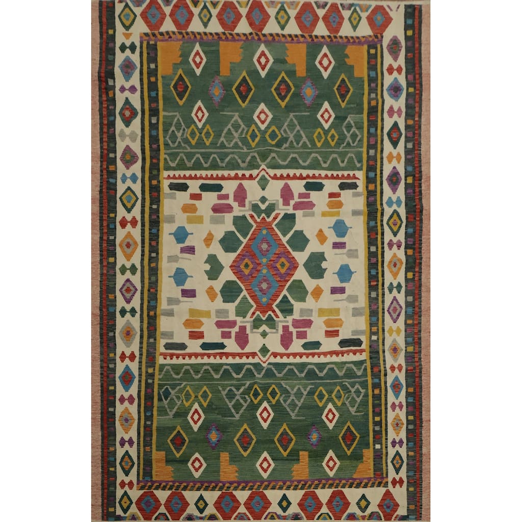 Hand Woven Oriental 100% Wool Carpet Southwestern Tribal Multi-Colored Kilim Area Rug - 11' 4'' X 8' 4''