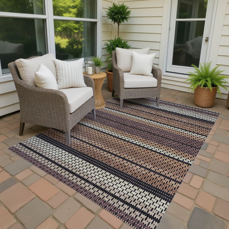 Machine Washable Indoor/ Outdoor Boho Stripe Chantille Rug - Paprika - 10' x 14'