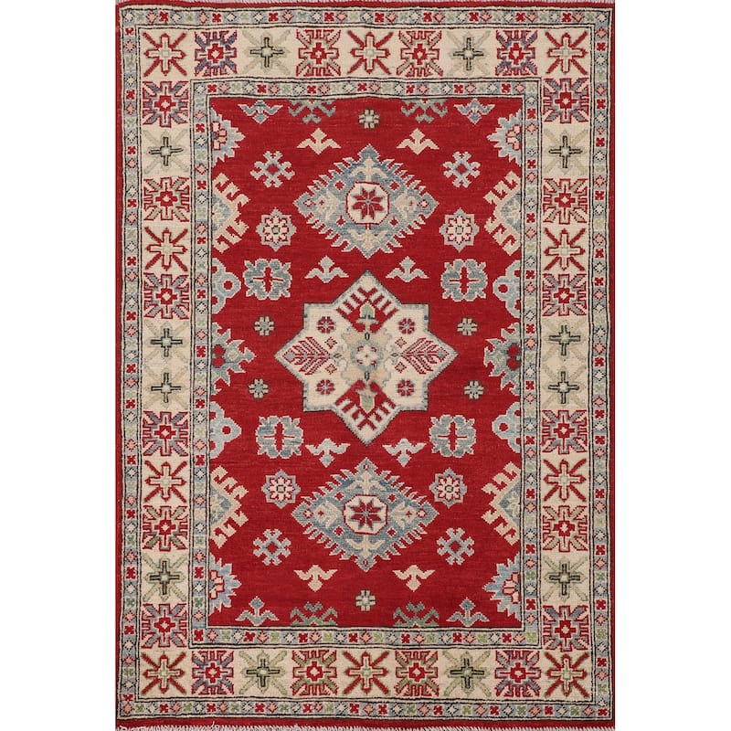 Kazak Accent Rug Hand-Knotted Traditional Oriental Wool Carpet - 3'6"x 4'11"