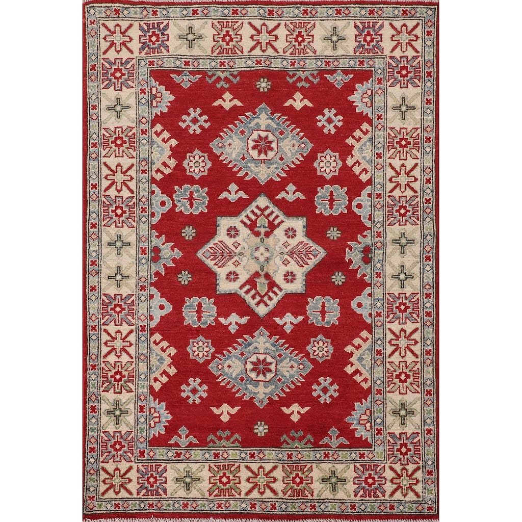 Kazak Accent Rug Hand-Knotted Traditional Oriental Wool Carpet - 3'6"x 4'11"