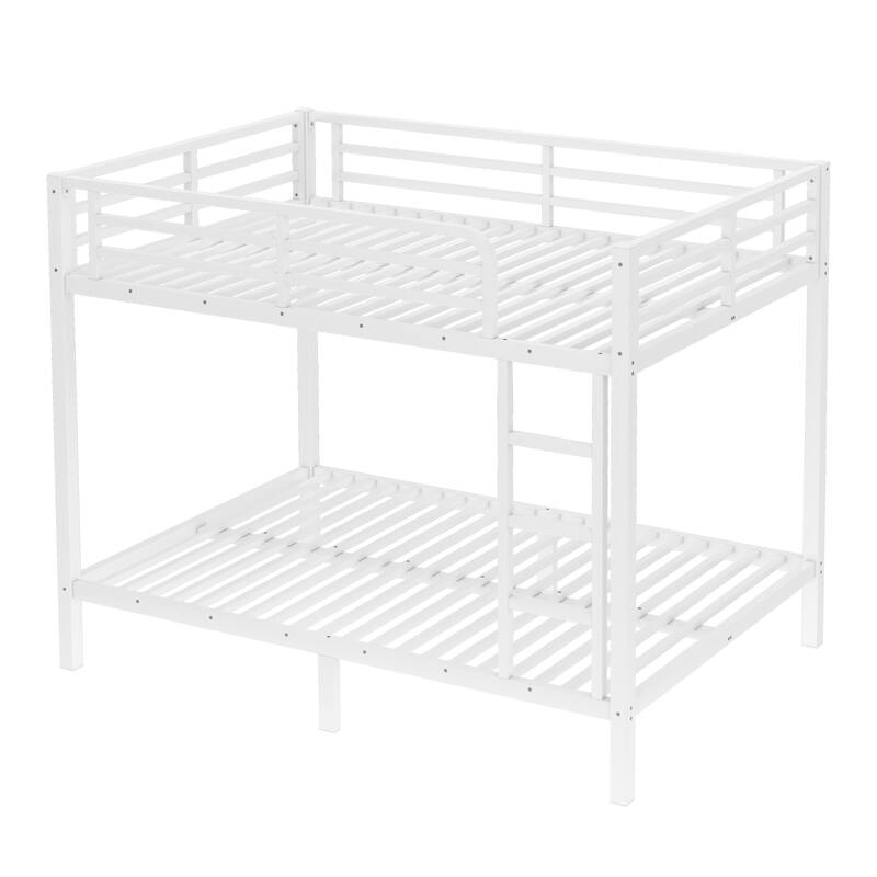 Space-Saving Full over Full Metal Bunk Bed for Teens and Adults, Noise Reduced, No Box Spring Needed, White