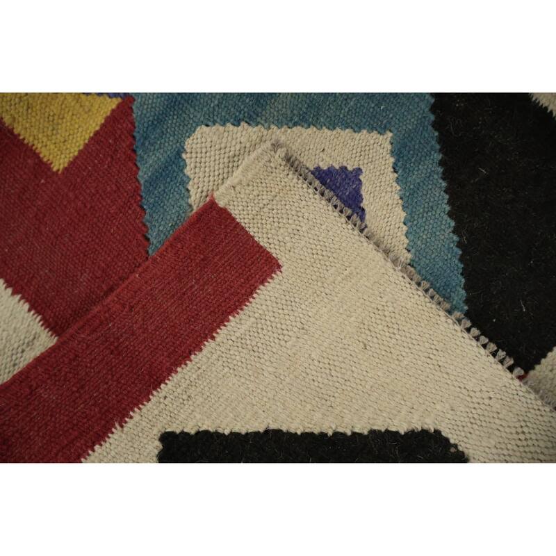 Hand Woven Oriental 100% Wool Carpet Southwestern Modern Beige & Ivories Kilim Runner Rug - 18' 1'' X 5' 5''