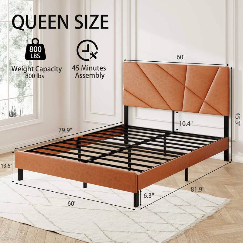 PU Leather Metal Platform Bed Frame(Full/Queen/King）