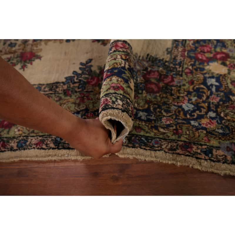 Vegetable Dye Kerman Vintage Persian Area Rug Hand-Knotted Wool Carpet - 4'0" x 7'1"