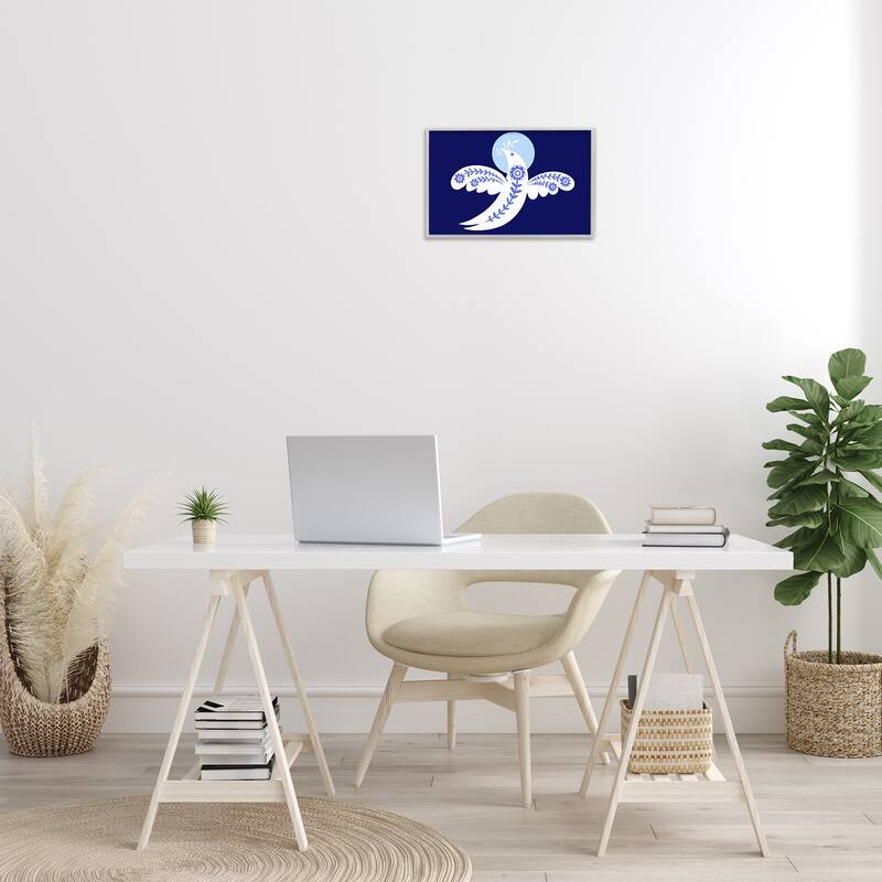 Stupell Peace Dove with Folk Florals Framed Giclee Art Design By Hannah Moren