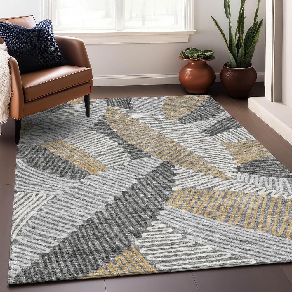 Premium Washable Super Soft Contemporary Leaf Mayfield Rug