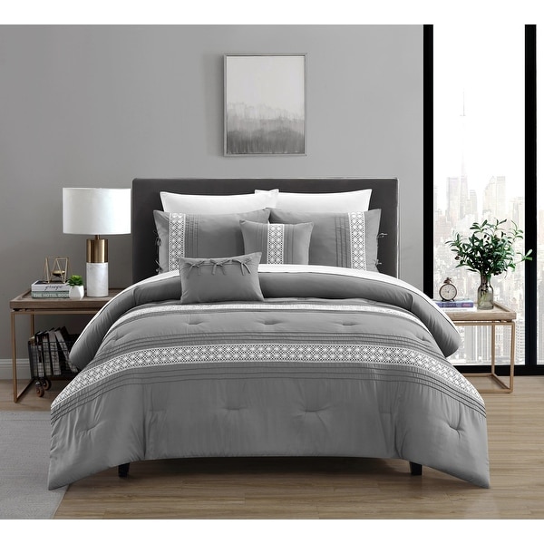 Black 7 Piece Down Alternative Bedding Comforter Sheet Set Breakfast Pillows 