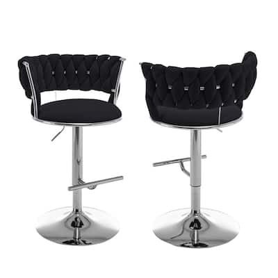 Best Quality Furniture Adjustable Velvet Barstools with Round Chrome Finish Base (Set of 2)