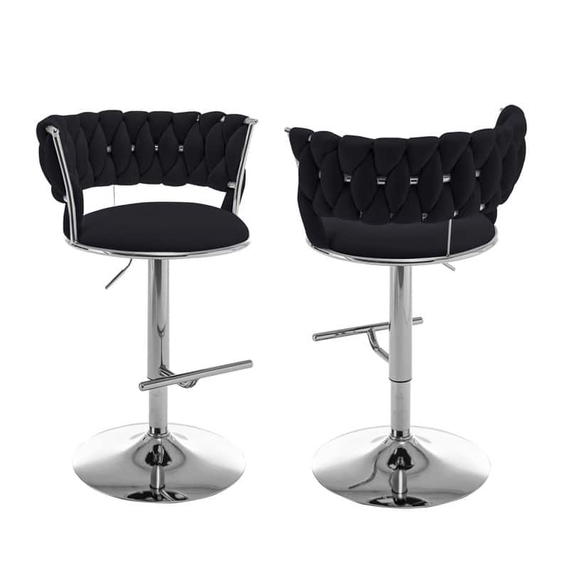 Best Quality Furniture Adjustable Velvet Barstools with Round Chrome Finish Base (Set of 2)