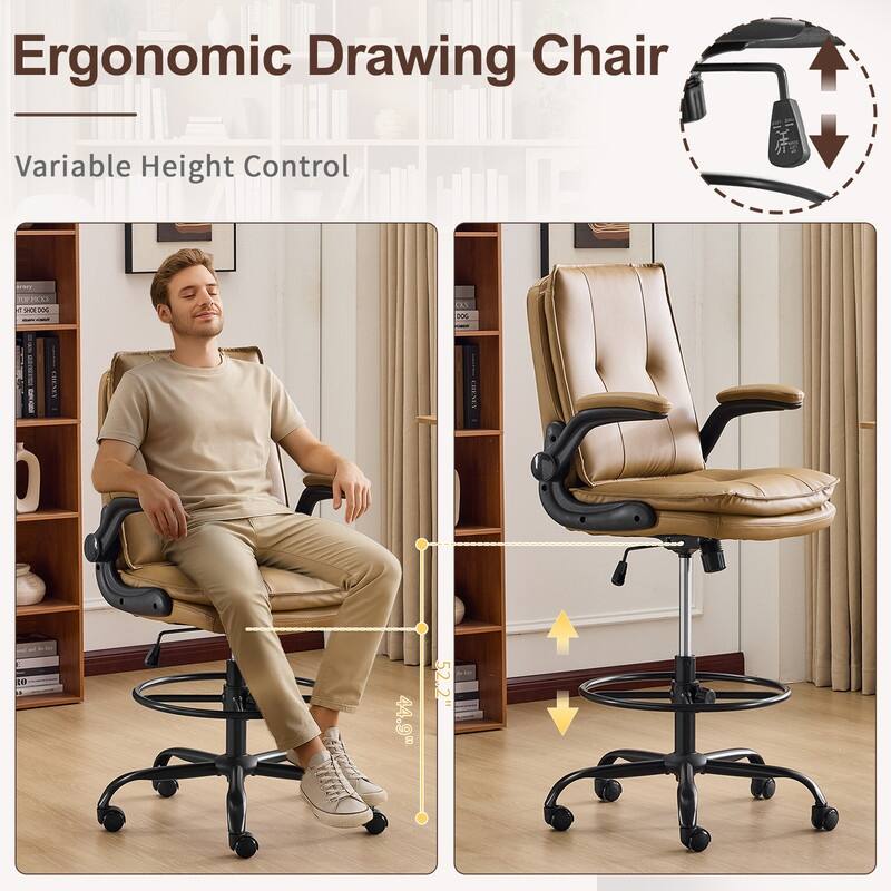 PU Tall Office Chair Drafting Chair With Adjustable Footrest Ring