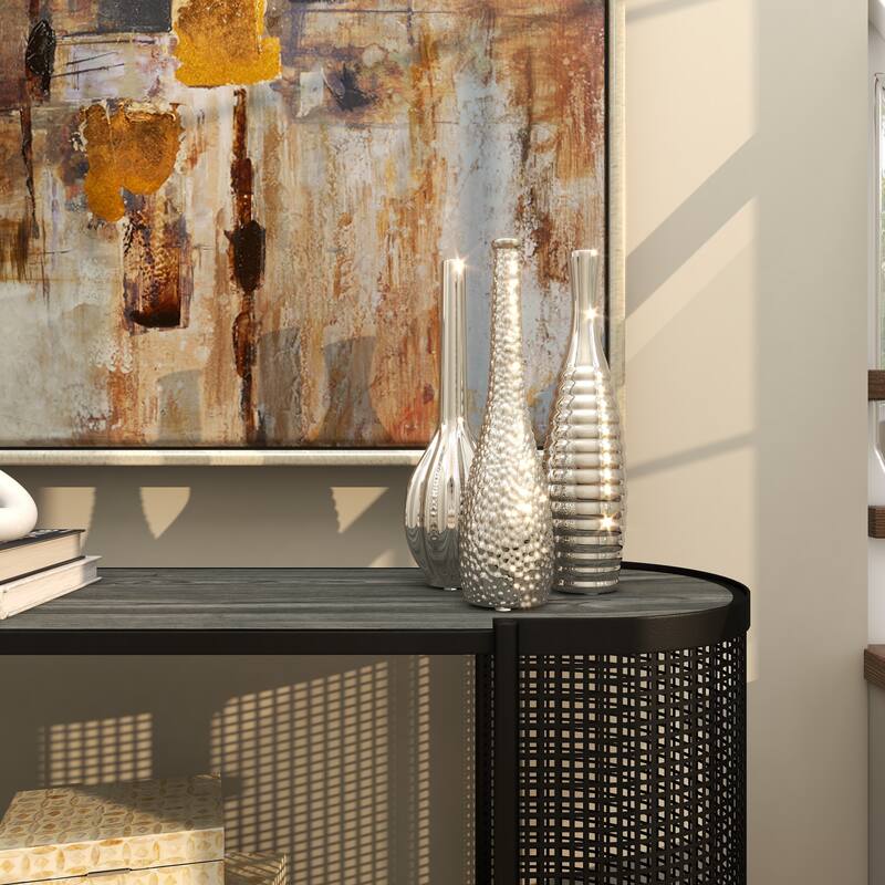 CosmoLiving by Cosmopolitan Sleek Ceramic Glam Vase with Varying Patterns (Set of 3) - Silver, Gold, Dark Blue, White