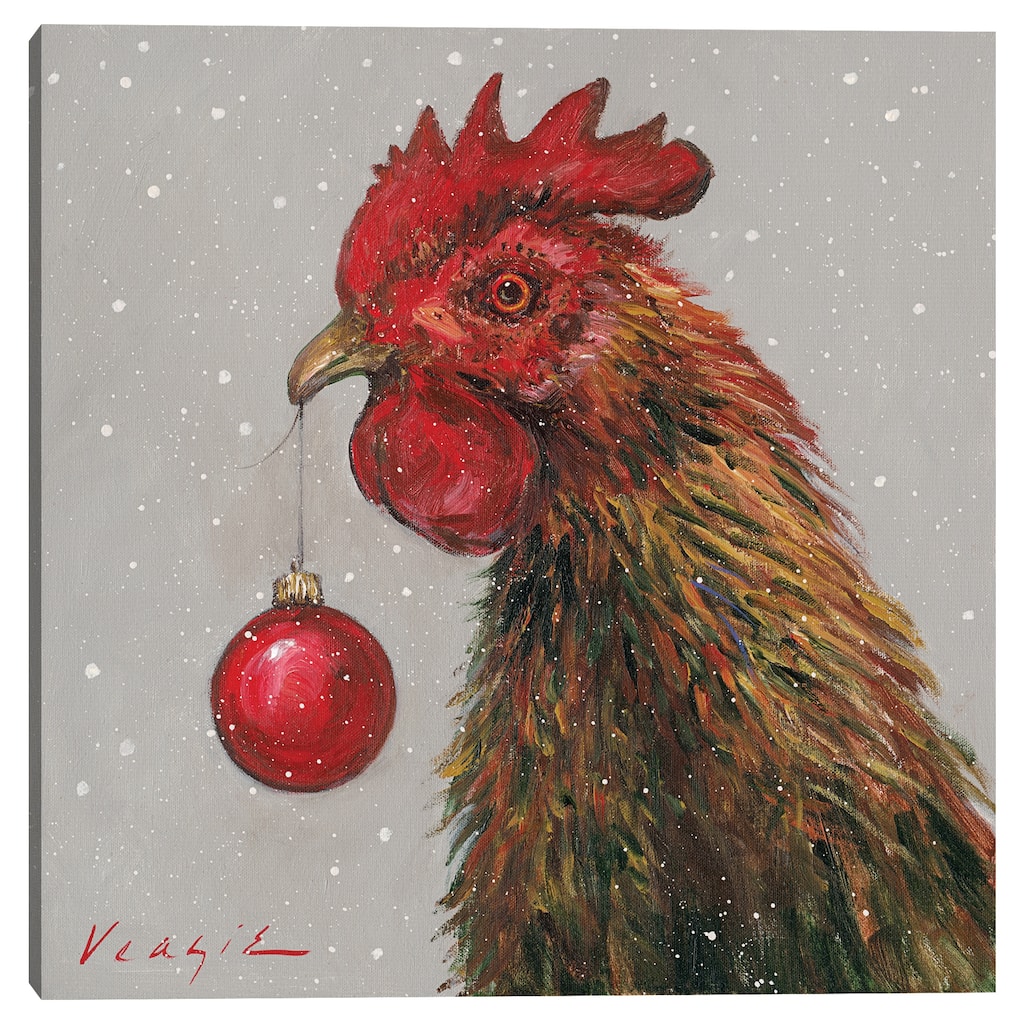 Rooster with Red Xmas Ball by Mary Miller Veazie Canvas Art Print