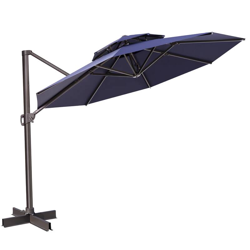 10 FT x 13 FT Outdoor Luxury Solar LED Patio Cantilever Umbrella With Base