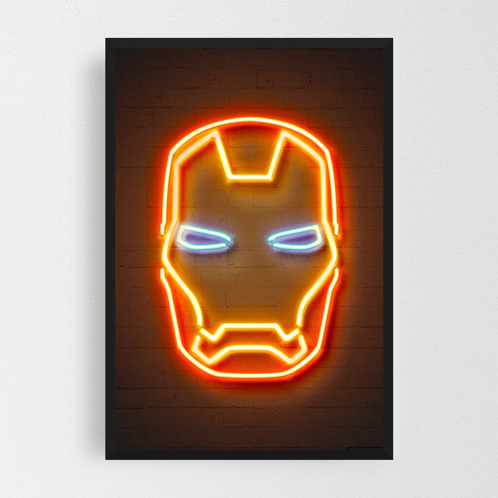 Neon Street Art Urban Iron Man Neon Framed Wall Art Print
