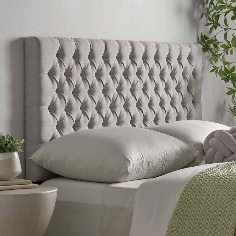 Roomfitters Adjustable Fabric Headboard with Diamond Tufting for Queen and Full Size Bed, Beige