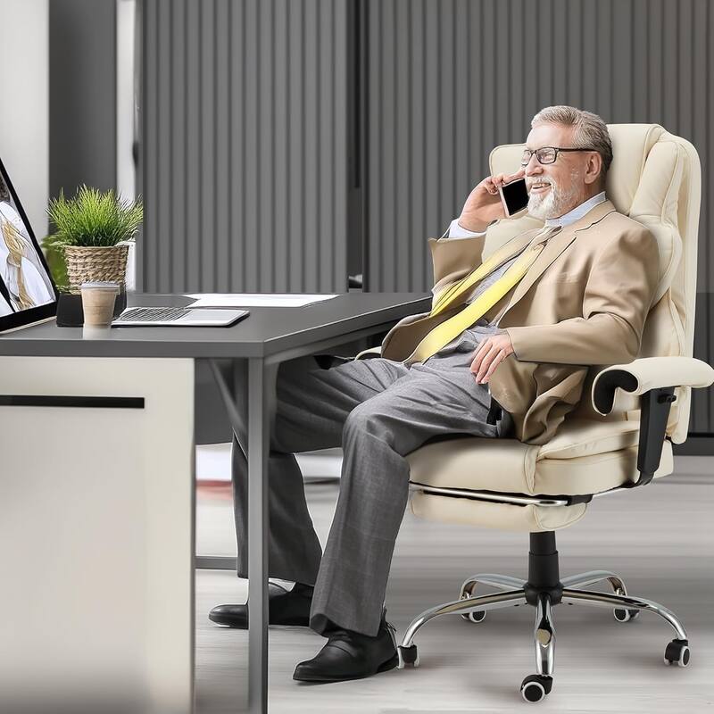 4/6-Point Massage Office Chair, Ergonomic Reclining Desk Chair, Retractable Footrest & Adjustable Armrests, Multiple options