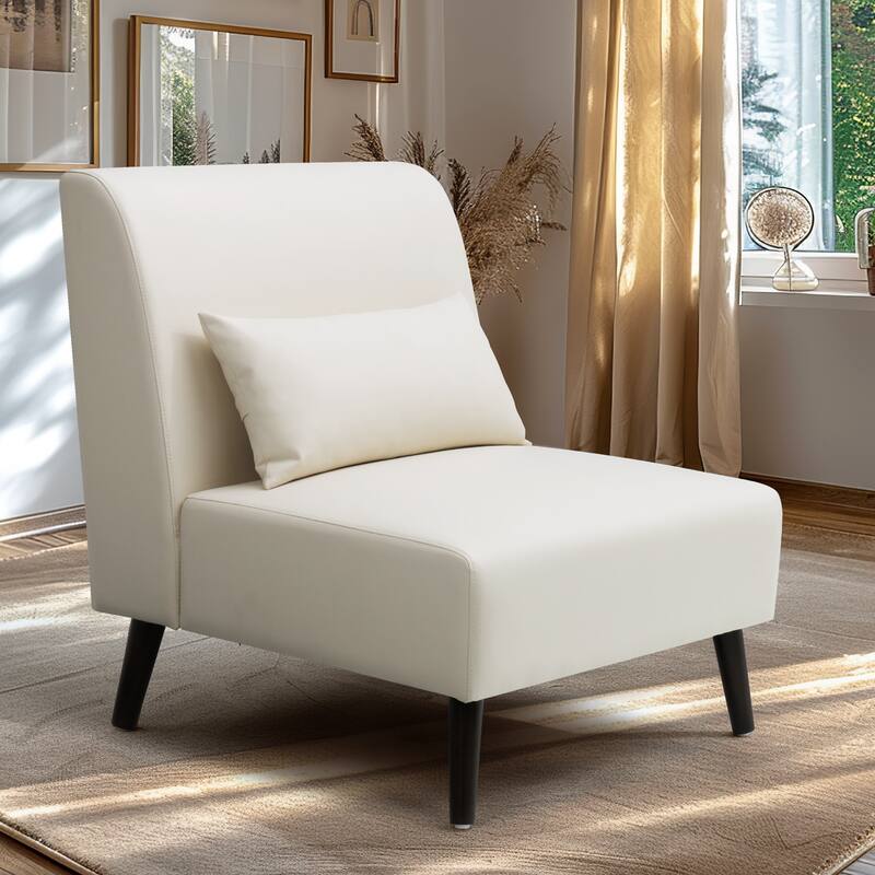 VredHom PU Leather Wood Living Room Accent Chair with Removable Pillow