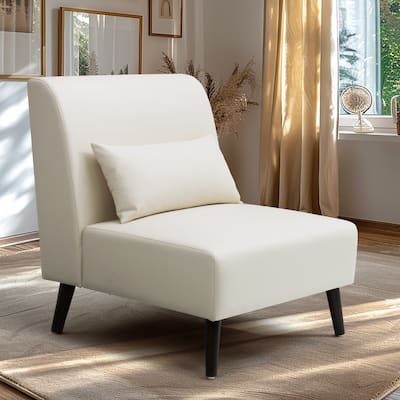 VredHom PU Leather Wood Living Room Accent Chair with Removable Pillow