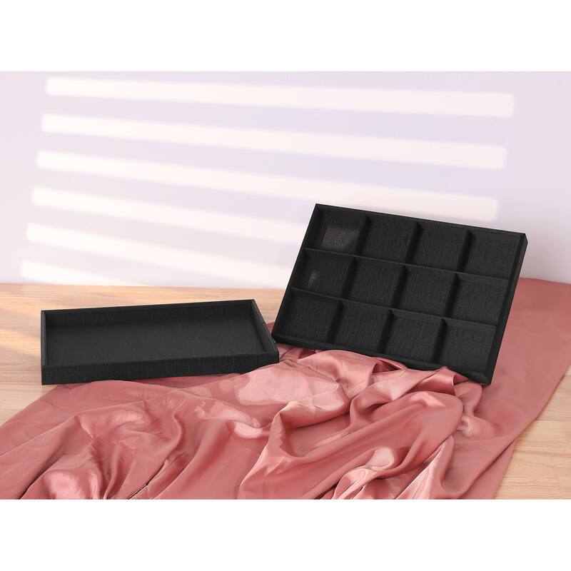 Set of 2 Stackable Fabric Jewelry Organizer Trays with Removable Dividers for Drawers, Jewelry Organizer Inserts Storage - Black