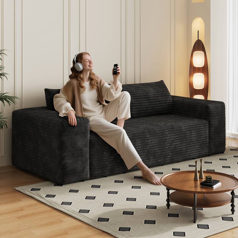 78.8" Corduroy Loveseat Sofa - Deep Seat, No Assembly Required, for Living Room, Bedroom, Apartment - Black