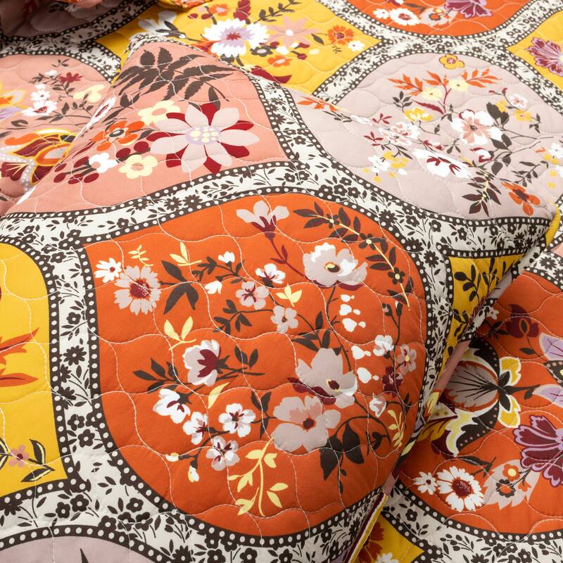 Lush Decor Bohemian Flower Reversible Oversized Cotton Quilt Set