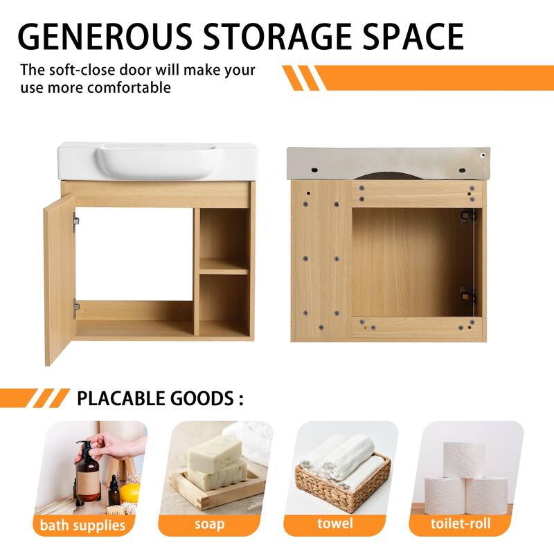 Bathroom Vanity With Sink In 24/28 Inch, Floating Bathroom Vanity With Soft Close Door