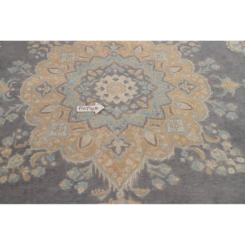 Hand Knotted Oriental 100% Wool Carpet Traditional Medallion Greys & Charcoal Tabriz Area Rug - 12' 5'' X 9' 7''