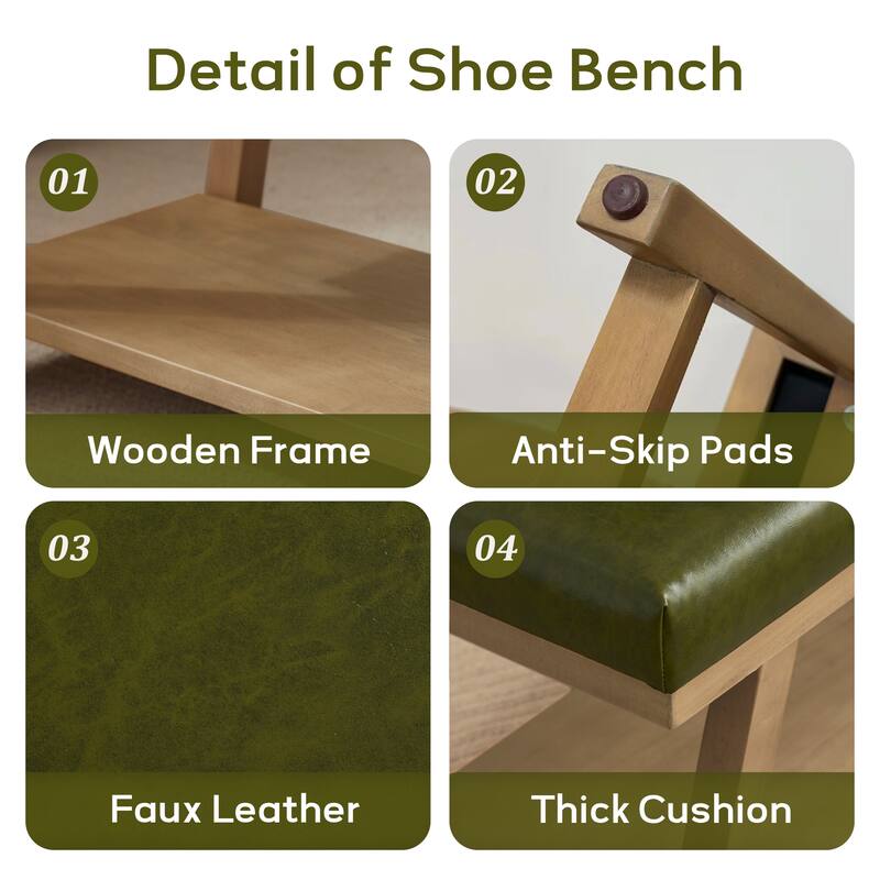 Solid Wood Shoe Bench with Cushion Entryway Shoe Bench