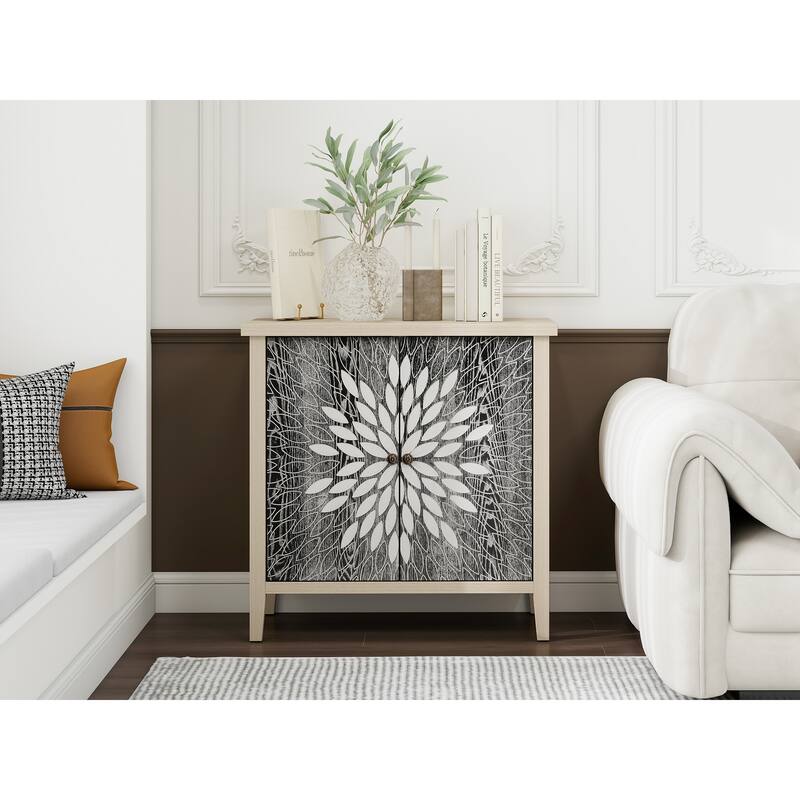 2-Door Carved Storage Cabinet with Adjustable shelf, Accent Furniture for Living Room, Hallway, Kitchen