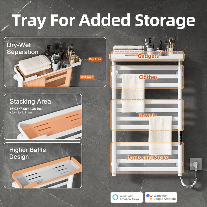 Heated Towel Rack with Shelf and Wi-Fi App Control