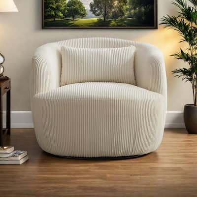 Corduroy 360° Swivel Barrel Chair with Metal Base, High-Density Foam Cushion, and Included Pillow