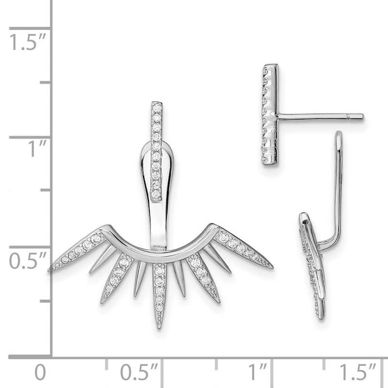 Curata 925 Sterling Silver Rhodium plated CZ Cubic Zirconia Front and Back Spike Post Earrings (18mm x 26mm)