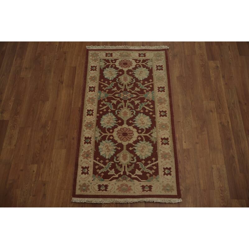 Hand Knotted Oriental 100% Wool Carpet Traditional All-Over Red Ziegler Area Rug - 3' 9'' X 2' 1''