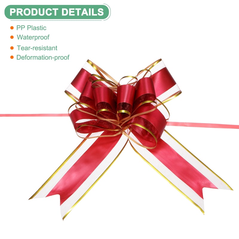 20pcs Ribbon Pull Bows 8 Inch Bows for Wedding Baskets Gold Edge - Wine Red