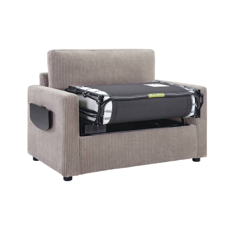 47.2" Twin Size Sleeper Sofa with Foldable Mattress, Side Pocket and 2 USB Ports for Living Room