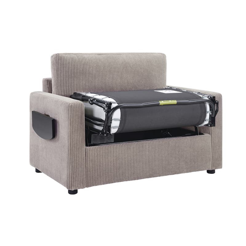 Roomfitters Twin Sofa Bed with Foldable Mattress, Side Table, Storage Pocket and USB Ports for Living Room
