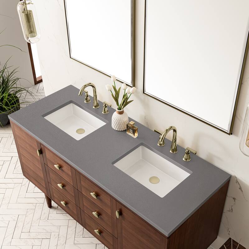 James Martin Vanities Amberly 60" Double Vanity, Mid-Century Walnut
