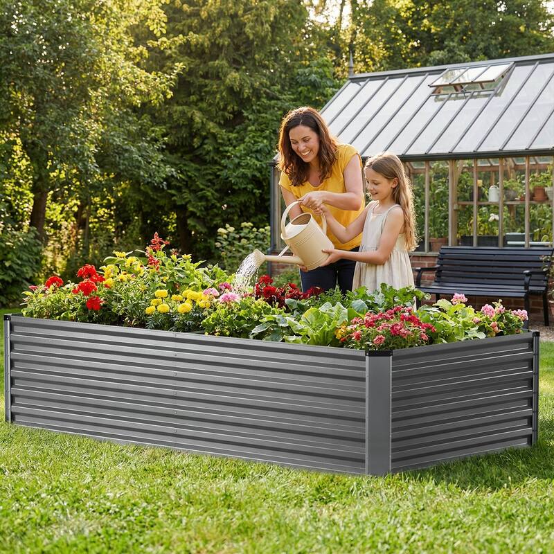 Meyreso 6ft x 3ft x 2ft Galvanized Metal Raised Garden Bed, Durable Outdoor Planter, Rust Resistant, Safety Edging